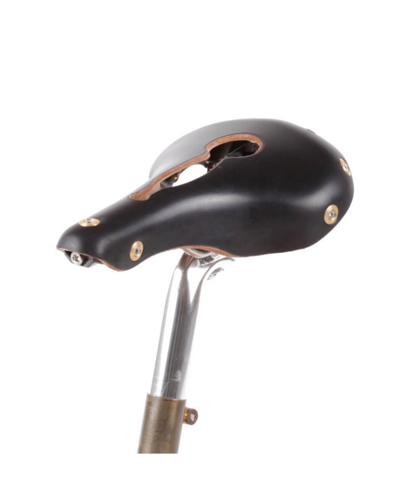 Selle vélo cuir ouvert dame randonnée nerf pudendal Berthoud Marie Blanque