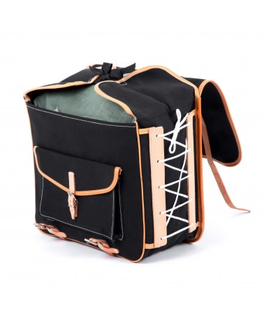 borsa anteriore classic randonneur lowrider tela cotone nero pelle naturale vegtan 2
