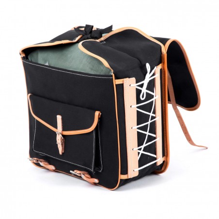 borsa anteriore classic randonneur lowrider tela cotone nero pelle naturale vegtan