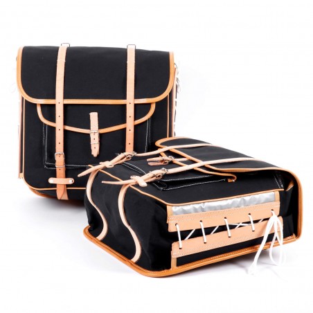 Sacoches latérales surbaissées randonneur Berthoud toile coton noir cuir végétal naturel