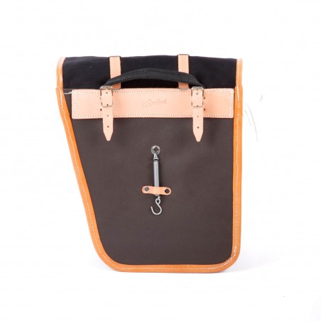 klassische Randonneur Lowrider Rückentasche schwarz Baumwolle Leinwand vegtan Naturleder