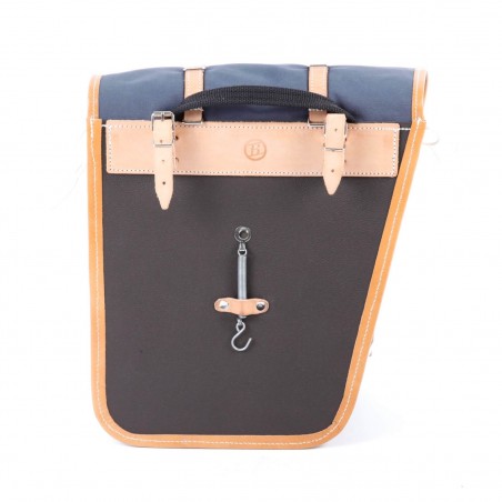 klassische Randonneur Lowrider Rückentasche grau Baumwolle Leinwand vegtan Naturleder