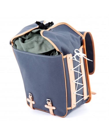 Matalaprofiiliset sivulaukut Berthoud harmaa puuvillakangas luonnollinen kasvisnahka 2