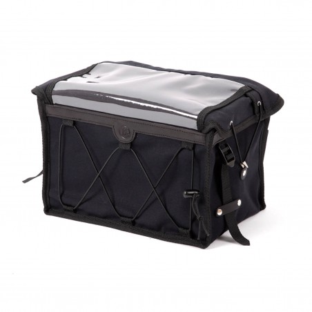 stuurtas berthoud bike touring zwart coton canvas vegtan leer