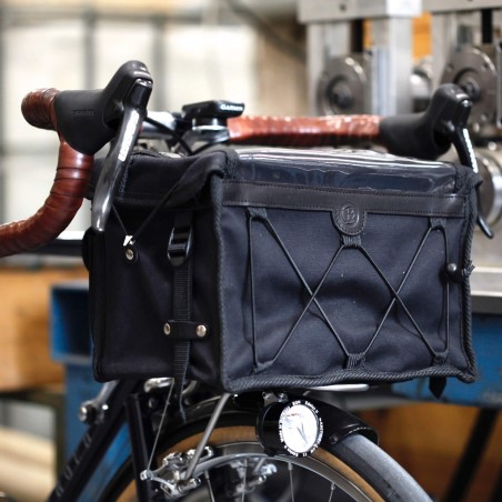 bolsa de manillar berthoud randonneur lona de algodón negra y cuero vegetal negro