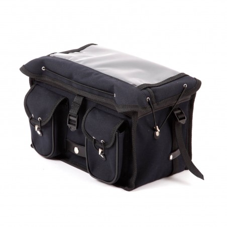 bolsa de manillar berthoud randonneur lona de algodón negra y cuero vegetal negro