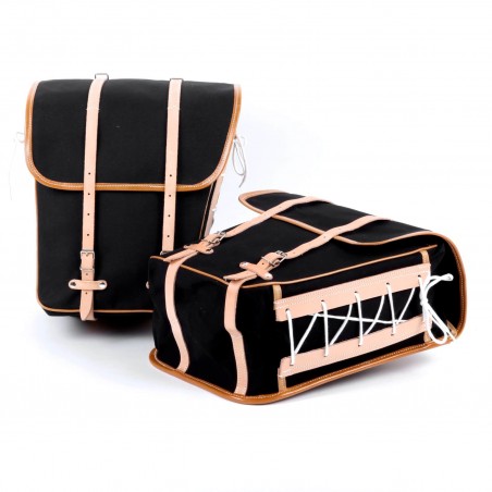 sacoches latérales surbaissées berthoud toile coton noir cuir naturel