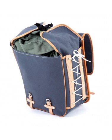 Sidoväskor med låg profil för touring Berthoud grå bomullscanvas naturläder 2