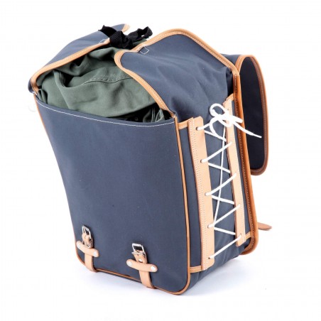 Sacoches latérales randonnée surbaissées  Berthoud toile coton gris cuir naturel