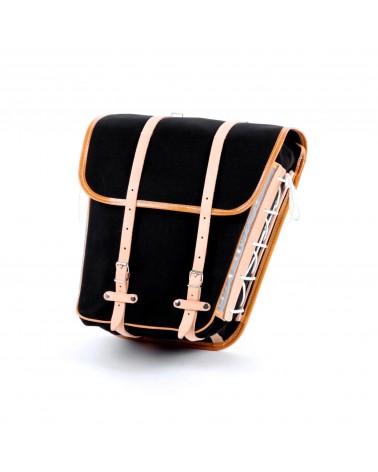 Sidoväskor med låg profil för touring Berthoud svart bomullscanvas naturligt vegetabiliskt läder 2