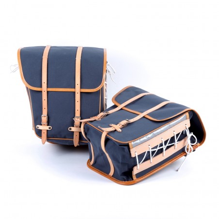 Sacoches latérales randonnée surbaissées  Berthoud toile coton gris cuir végétal naturel