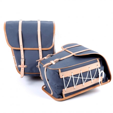 Sacoches latérales randonnée surbaissées  Berthoud toile coton gris cuir naturel