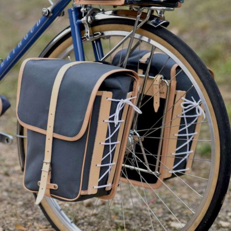 GB1500 Set di borse con cinghia in pelle e fissaggio a molla - Grigio/Naturale