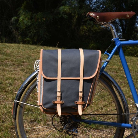 GB367 Packtaschen-Set mit Lederriemen und Federbefestigung - Grau/Natur