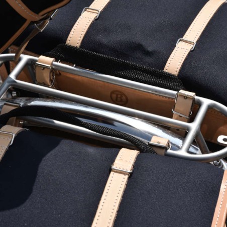 GB367 Packtaschen-Set mit Lederriemen und Federbefestigung - Schwarz/Natur