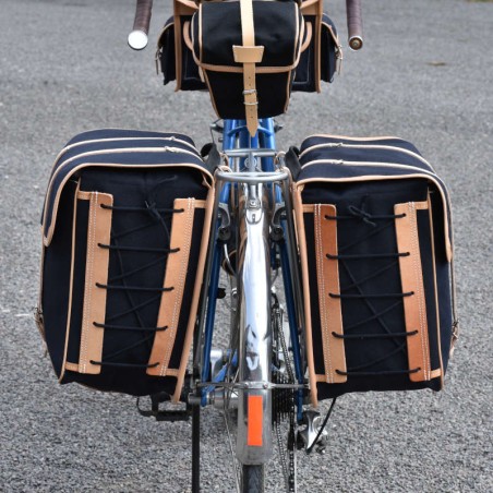 GB367 Packtaschen-Set mit Lederriemen und Federbefestigung - Schwarz/Natur