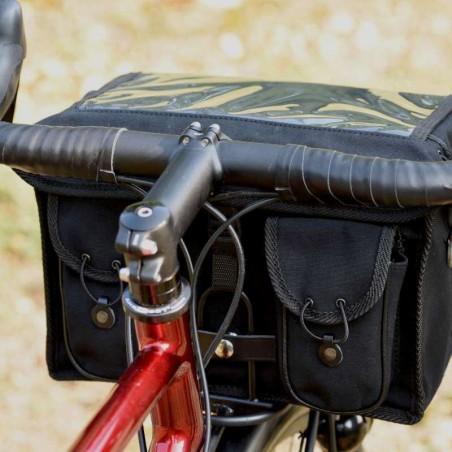 styrtaske berthoud randonneur sort bomuldskanvas og sort vegetabilsk læder