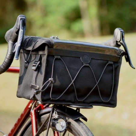 sacoche de guidon berthoud randonneur toile coton noir et cuir végétal noir