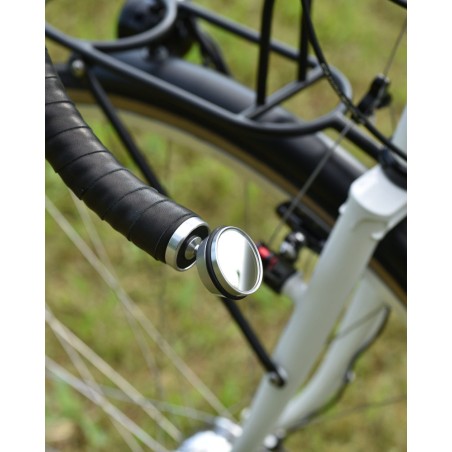 Bar-End-Spiegel und passender Stecker - Silber eloxiert und Leder