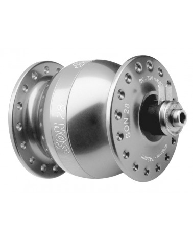 Buje dinamo SON 28, anodizado en plata